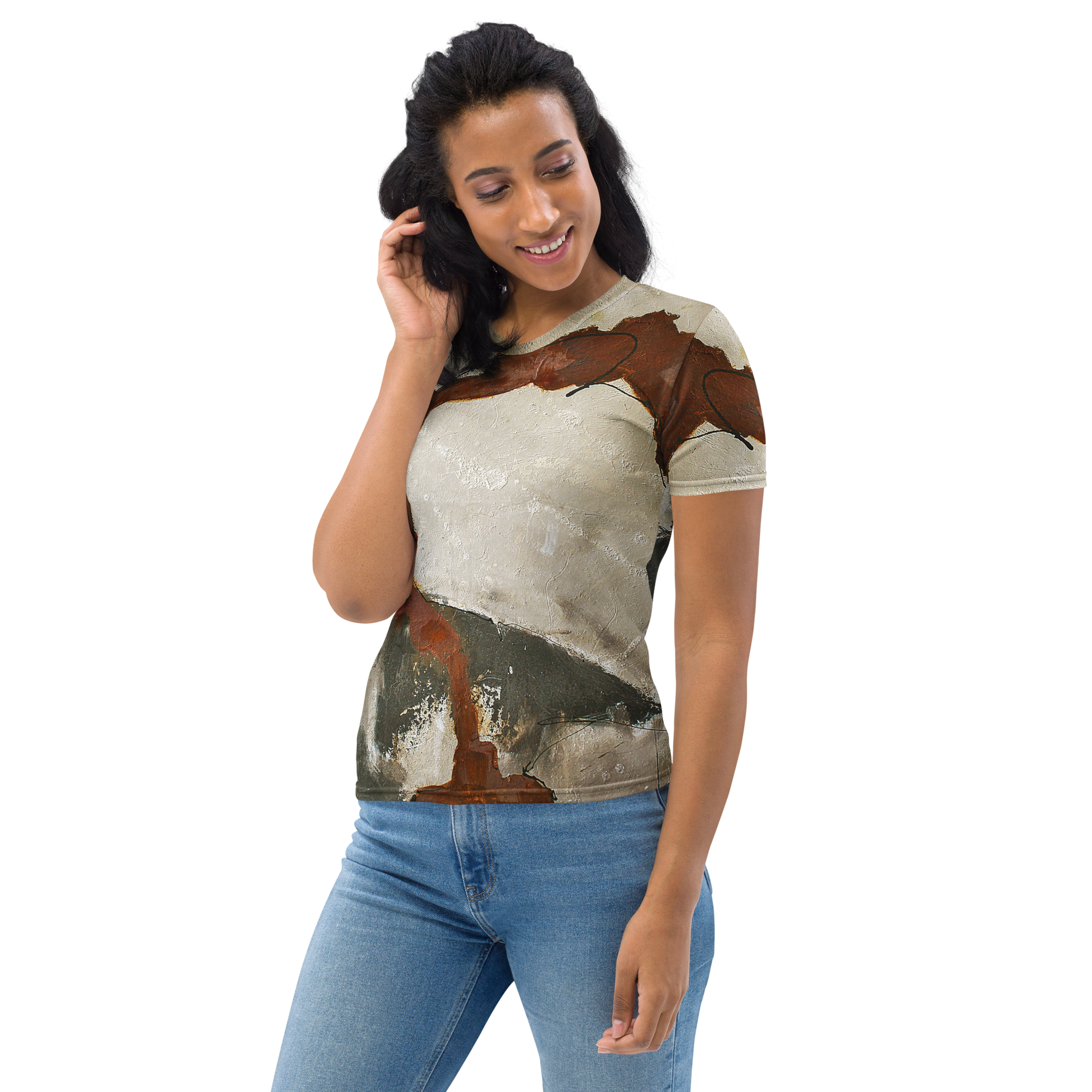 ERDKLANG Damen-T-Shirt mit exklusivem, zeitlosem Design; handwerklich gefertigt, erdiges Farbspiel.